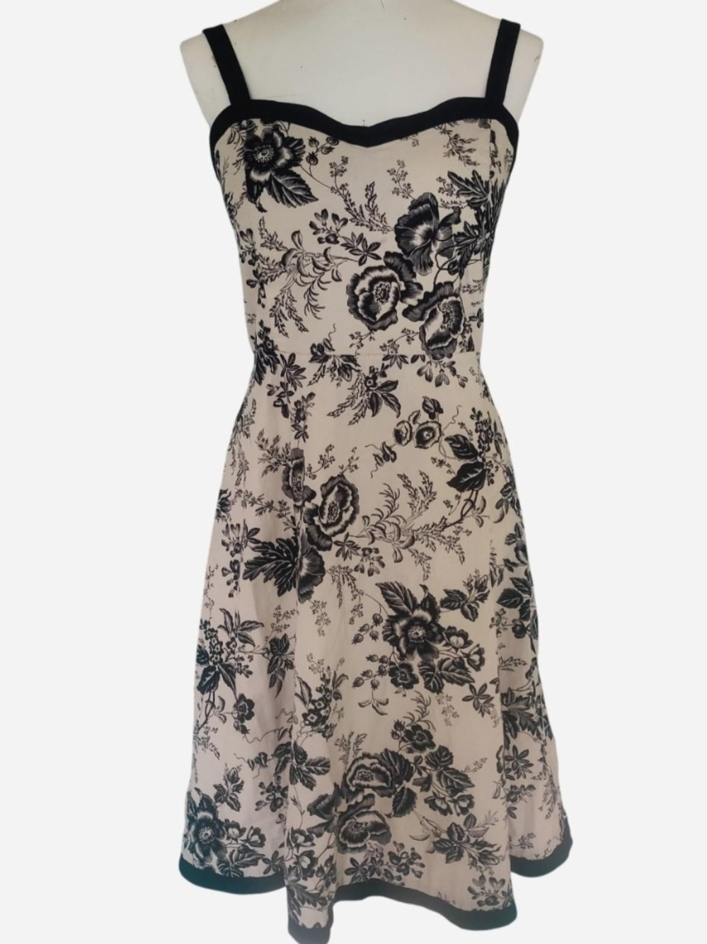 Madison Cream Floral Midi Dress with Black Trim